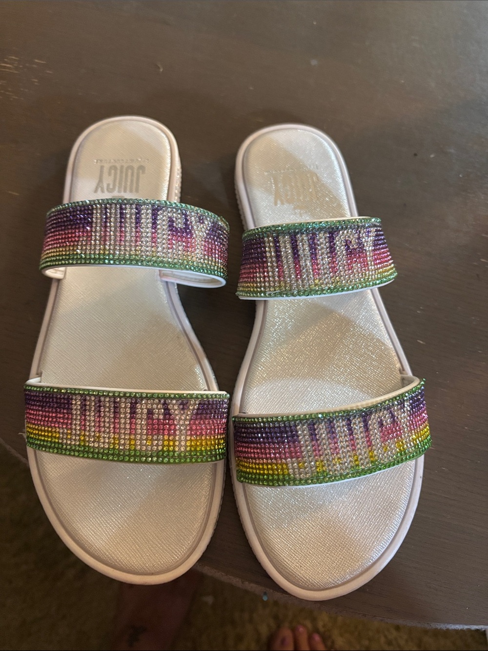 Juicy Couture Multicolor Crystal Slide Sandals